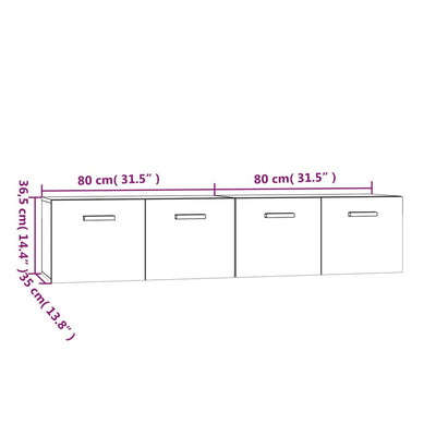 Seinäkaapit 2 kpl savutammi 80x35x36,5 cm tekninen puu