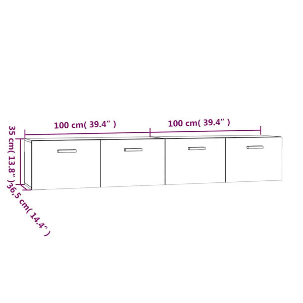 Seinäkaapit 2 kpl savutammi 100x36,5x35 cm tekninen puu