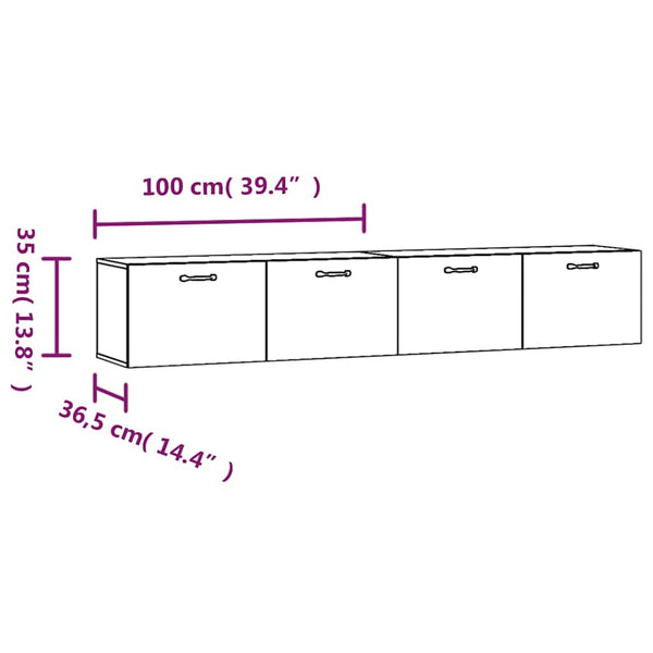 Seinäkaapit 2 kpl harmaa Sonoma 100x36,5x35 cm tekninen puu