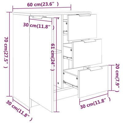 Senkit 2 kpl harmaa Sonoma 60x30x70 cm tekninen puu