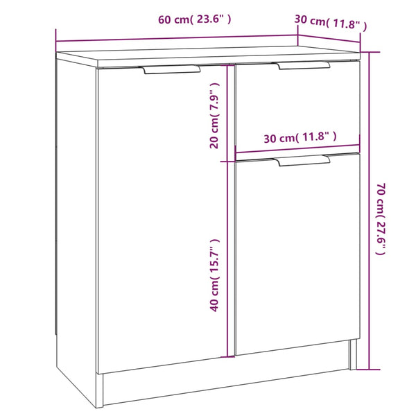 Senkit 2 kpl harmaa Sonoma 60x30x70 cm tekninen puu