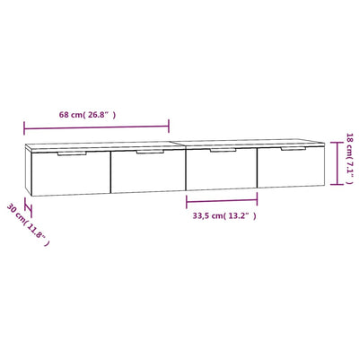 Seinäkaapit 2 kpl musta 68x30x20 cm tekninen puu