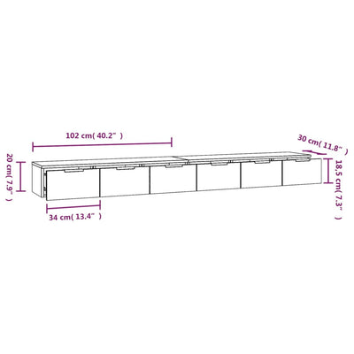 Seinäkaapit 2 kpl betoninharmaa 102x30x20 cm tekninen puu
