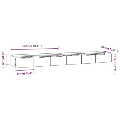 Seinäkaapit 2 kpl ruskea tammi 102x30x20 cm tekninen puu