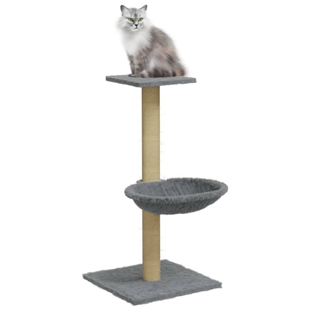 Vaaleanharmaa kissan kiipeilypuu sisal- raapimispylväällä Total 74cm