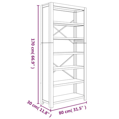 Kirjahylly 6 tasoa 80x30x170 cm täysi akasiapuu