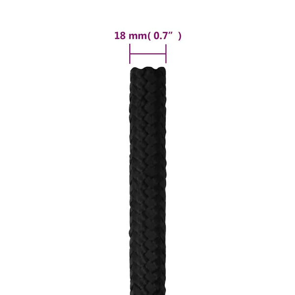 Veneköysi täysmusta 18 mm 25 m polypropeeni