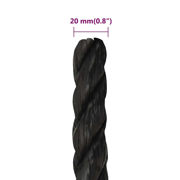 Työköysi musta 20 mm 100 m polypropeeni
