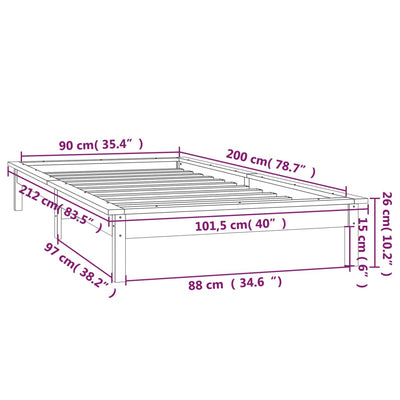Harmaa sängynrunko led-valoilla Amosie 90x200cm (puu)