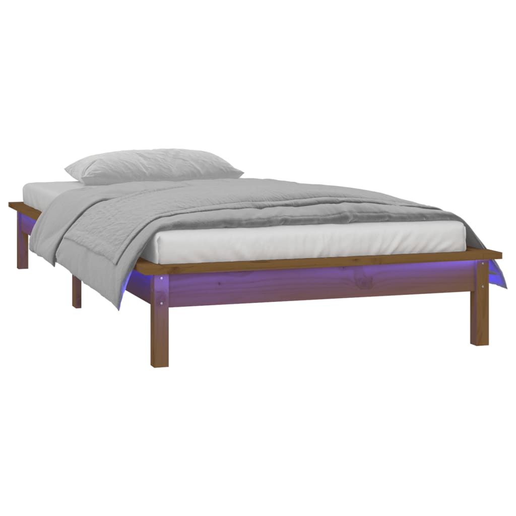Hunajanruskea sängynrunko led-valoilla Amosie 90x200cm (puu)