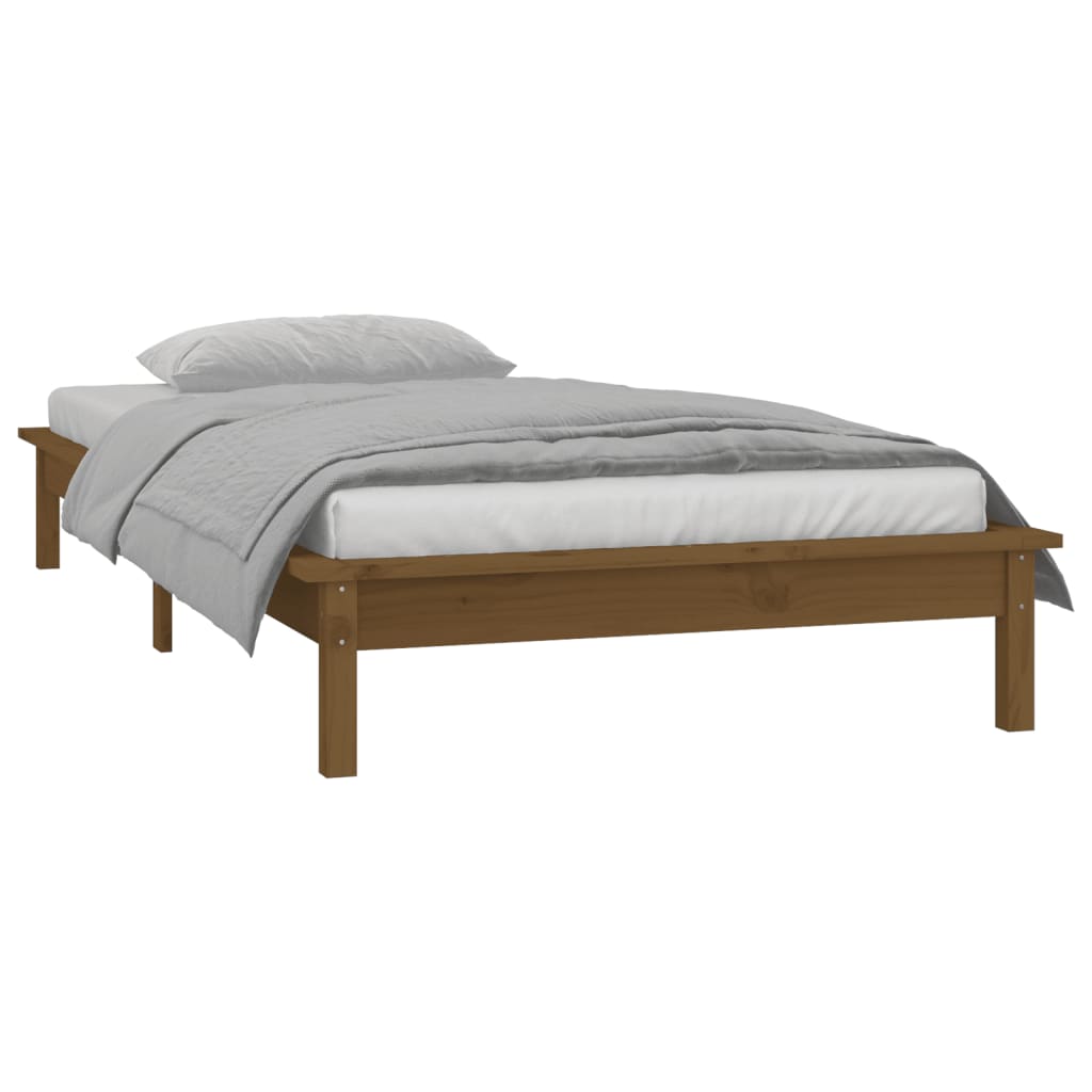 Hunajanruskea sängynrunko led-valoilla Amosie 90x200cm (puu)