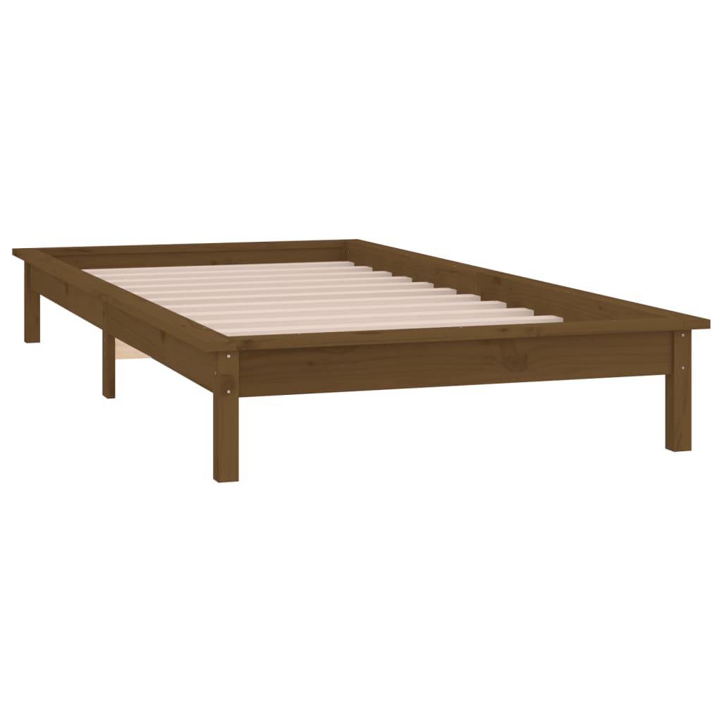 Hunajanruskea sängynrunko led-valoilla Amosie 90x200cm (puu)