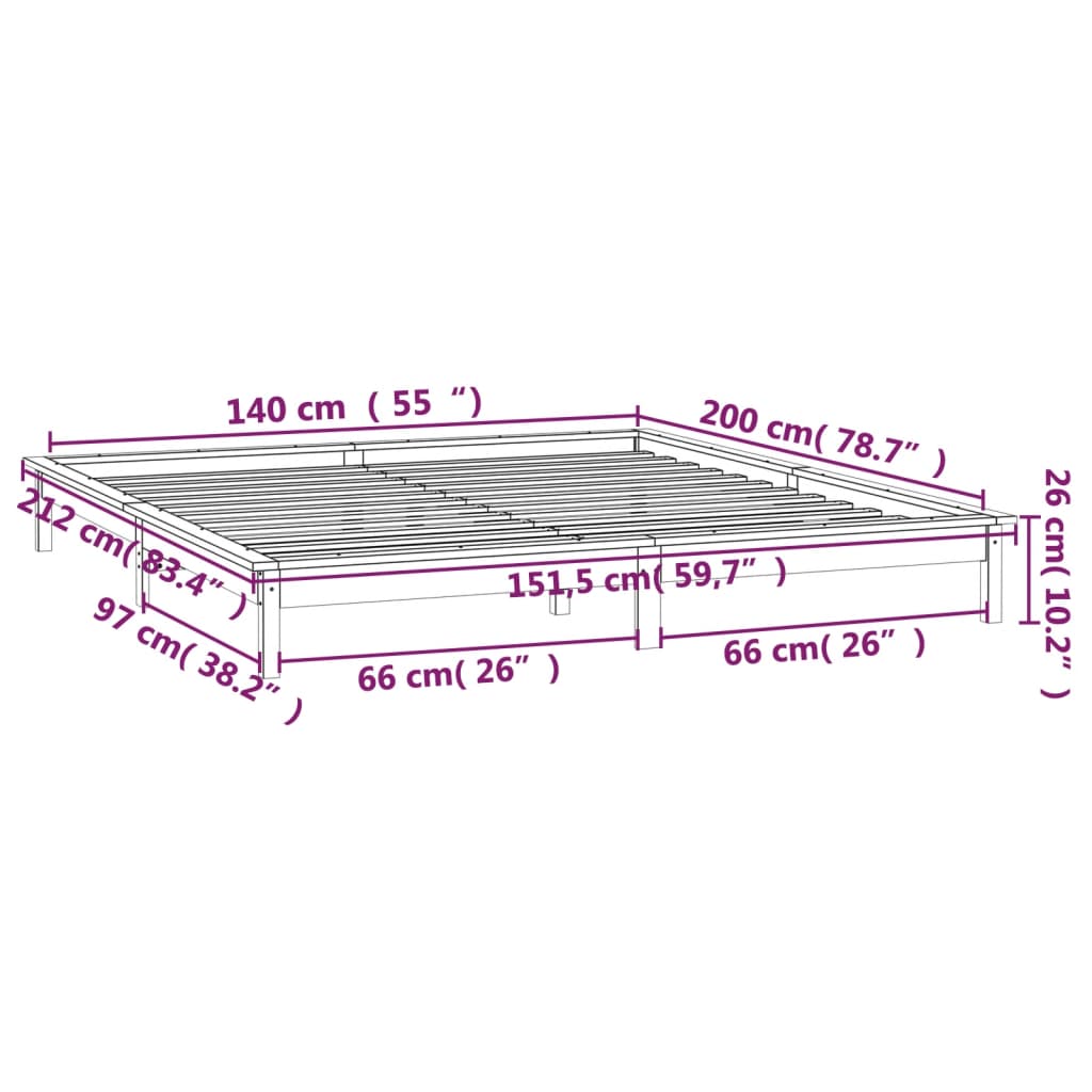 Hunajanruskea sängynrunko led-valoilla Amosie 140x200cm (puu)