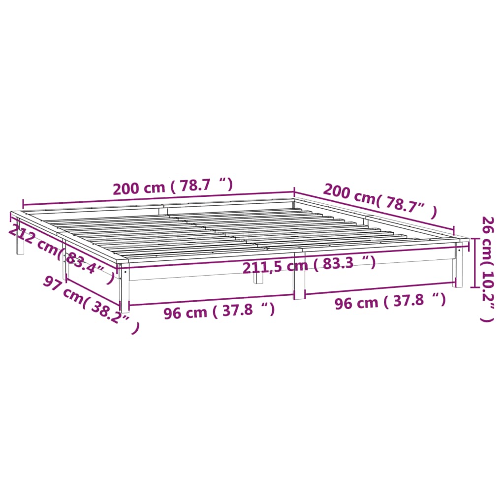 Sängynrunko led-valoilla Amosie 200x200cm (puu)