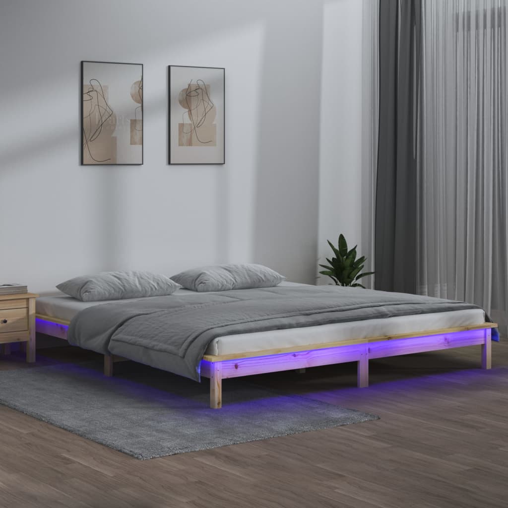 Sängynrunko led-valoilla Amosie 200x200cm (puu)