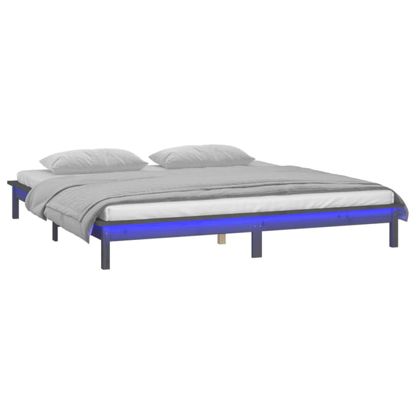 Sängynrunko LED-valoilla 200x200 cm täysi puu