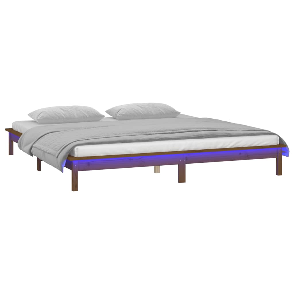 Hunajanruskea sängynrunko led-valoilla Amosie 200x200cm (mänty)