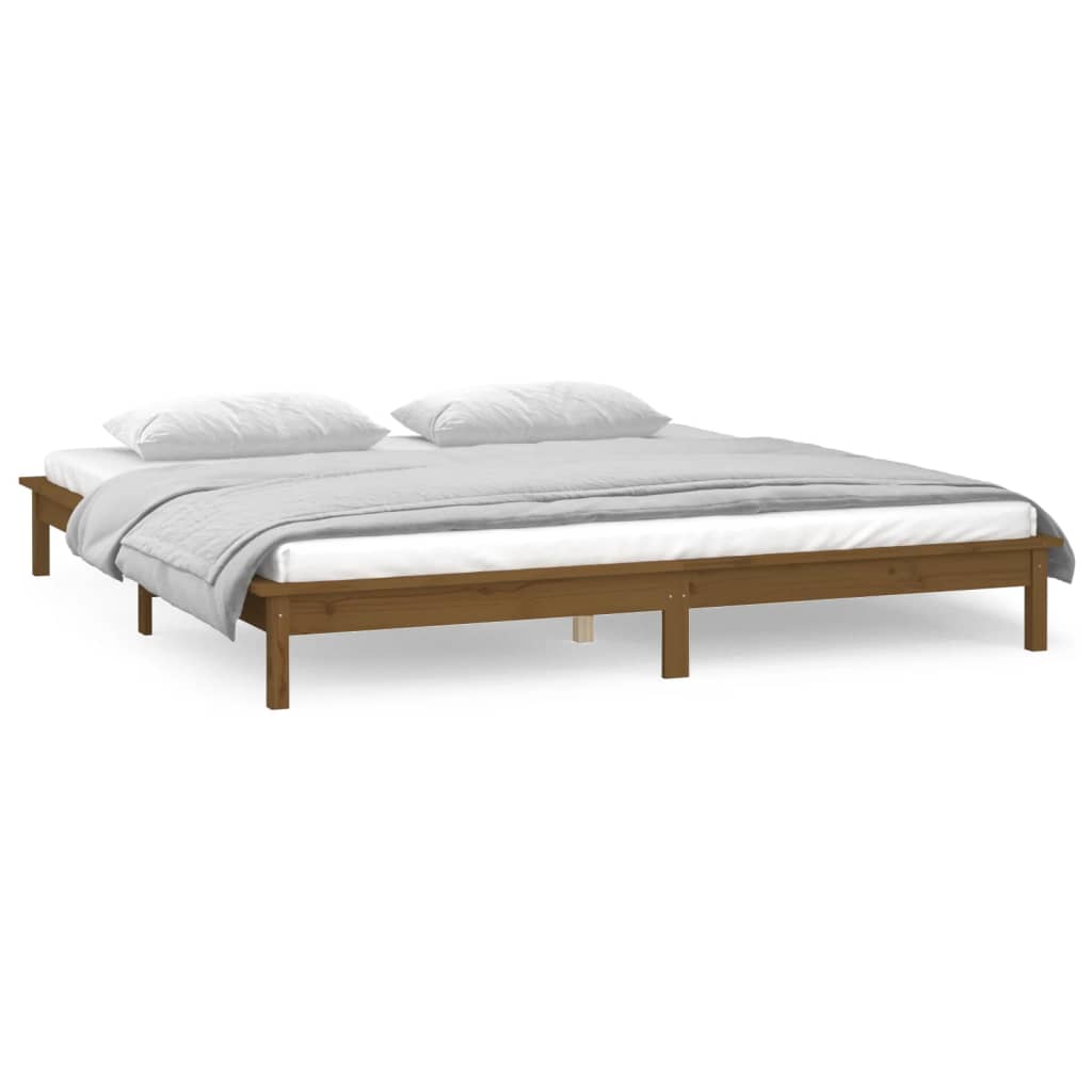 Hunajanruskea sängynrunko led-valoilla Amosie 200x200cm (mänty)