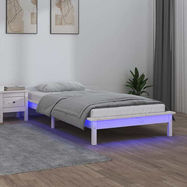 Sängynrunko LED-valot valkoinen 90x190 cm Single täysi puu