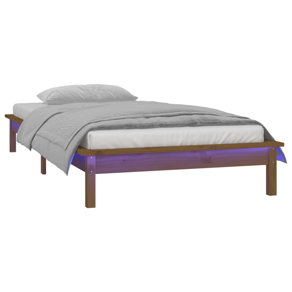 Hunajanruskea sängynrunko Amosie 90x190cm (led, single, puu)