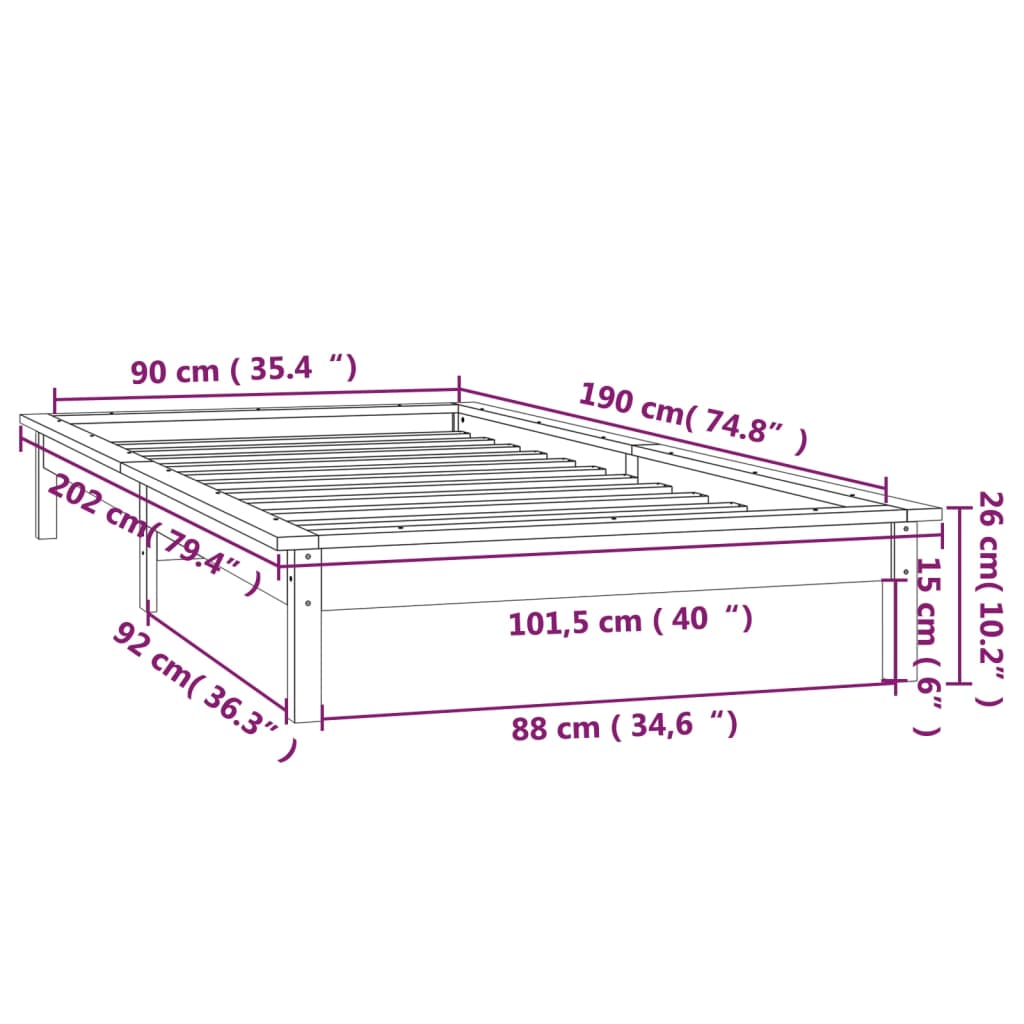 Hunajanruskea sängynrunko Amosie 90x190cm (led, single, puu)