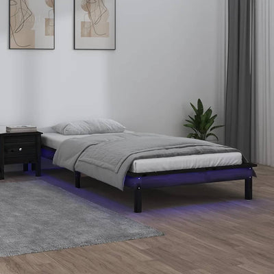 Musta sängynrunko led-valoilla Amosie 90x190cm (single puu)