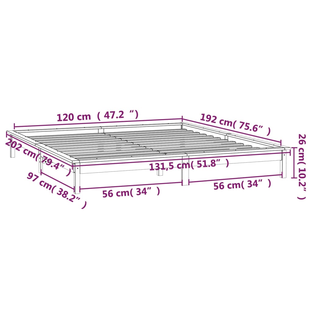 Musta sängynrunko led Amosie 120x190cm (small double puu)