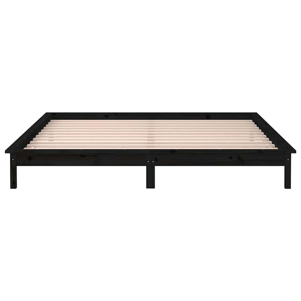 Sängynrunko LED-valoilla musta 135x190 cm Double täysi puu