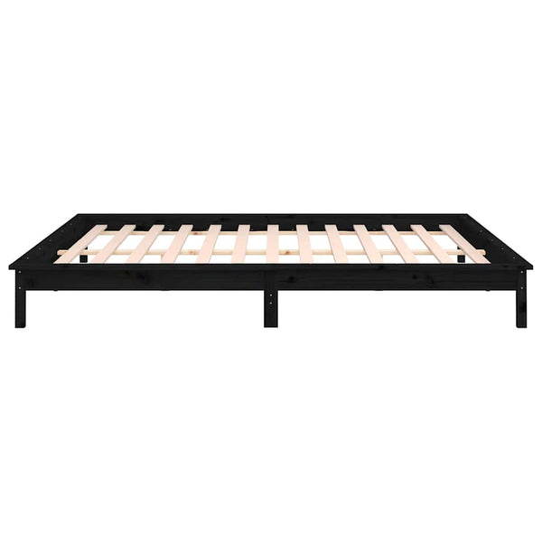 Sängynrunko LED-valoilla musta 135x190 cm Double täysi puu