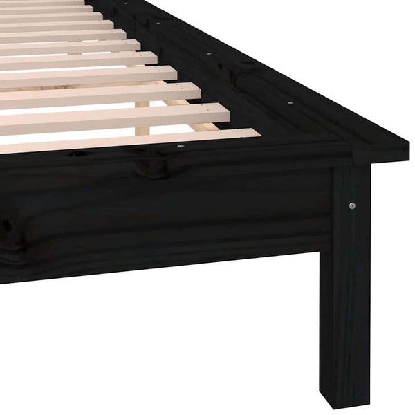 Sängynrunko LED-valoilla musta 135x190 cm Double täysi puu