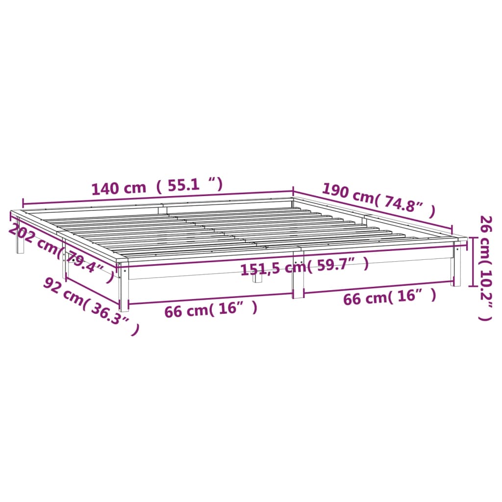 Sängynrunko led-valoilla Amosie 140x190cm (puu)