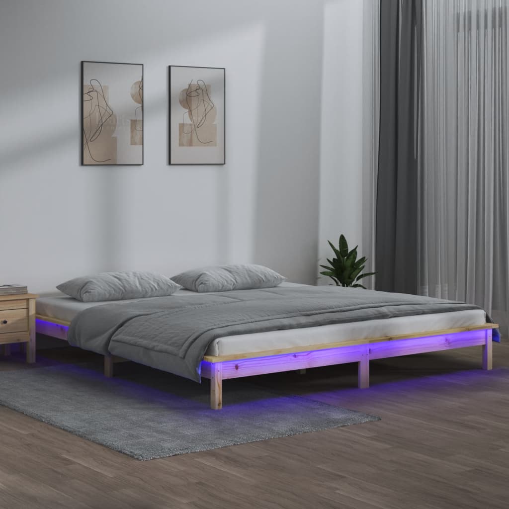 Sängynrunko led-valoilla Amosie 140x190cm (puu)