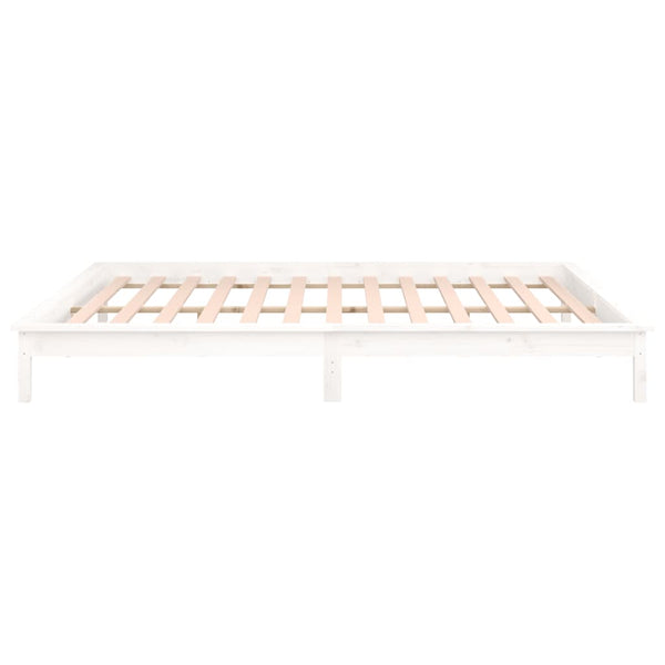 Sängynrunko LED-valoilla valkoinen 140x190 cm täysi puu