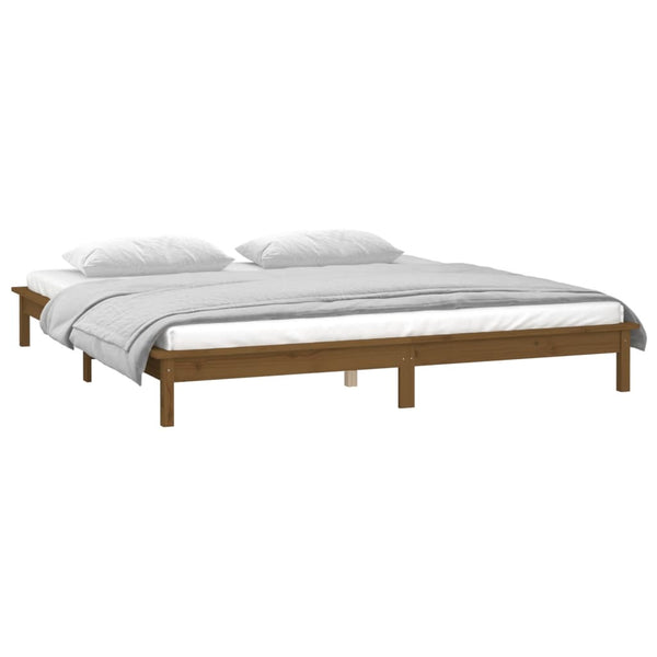 Sängynrunko LED-valoilla hunajanruskea 140x190 cm täysi puu