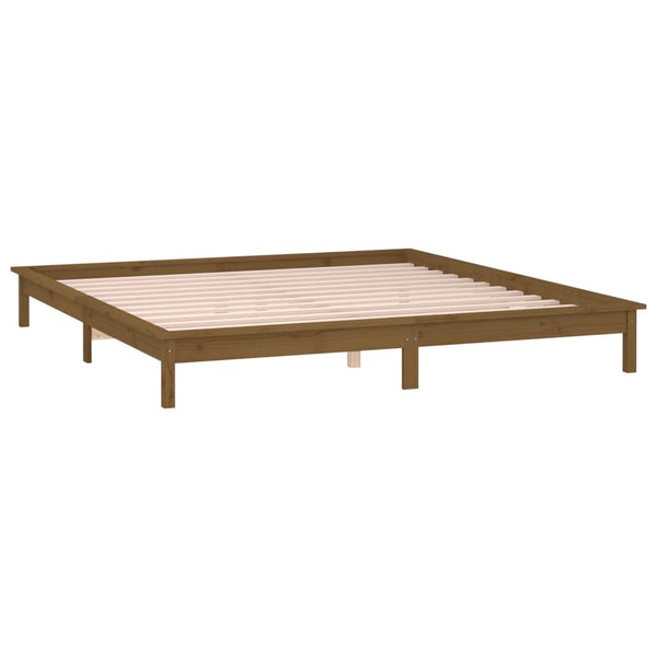 Sängynrunko LED-valoilla hunajanruskea 140x190 cm täysi puu