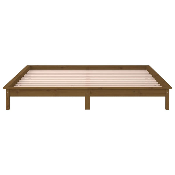 Sängynrunko LED-valoilla hunajanruskea 140x190 cm täysi puu