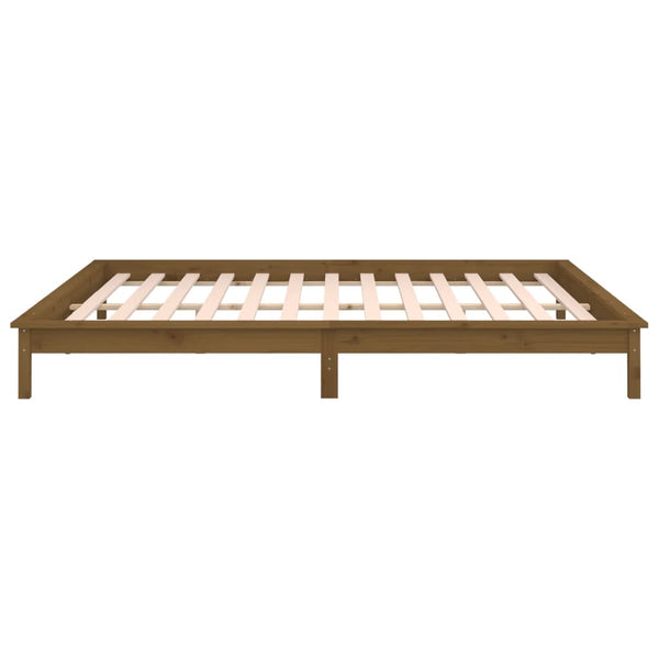 Sängynrunko LED-valoilla hunajanruskea 140x190 cm täysi puu