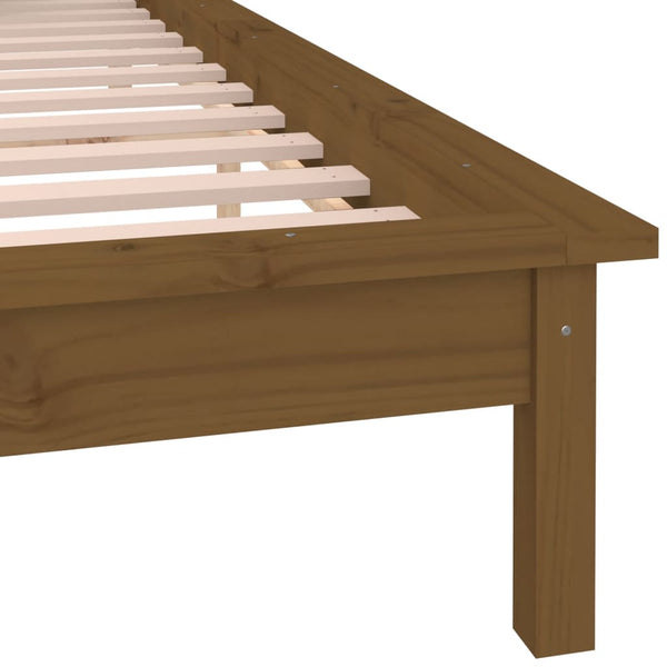 Sängynrunko LED-valoilla hunajanruskea 140x190 cm täysi puu