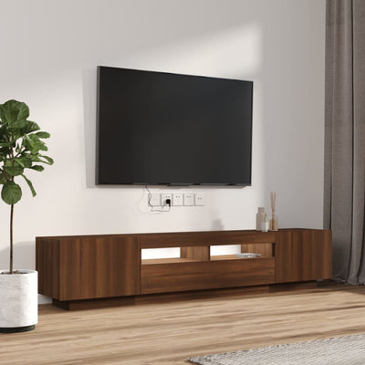 2-osainen TV-kaappisarja LED-valoilla ruskea tammi tekninen puu