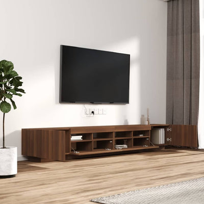 3-osainen TV-kaappisarja LED-valoilla ruskea tammi tekninen puu