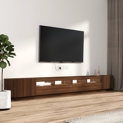3-osainen TV-kaappisarja LED-valoilla ruskea tammi tekninen puu