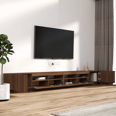 3-osainen TV-kaappisarja LED-valoilla ruskea tammi tekninen puu
