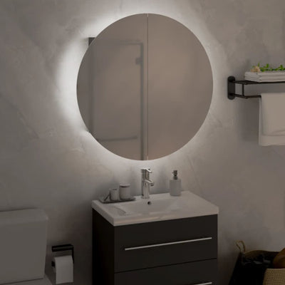 Kylpyhuonekaappi ja pyöreä peili LED-valot harmaa 47x47x17,5 cm