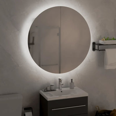 Kylpyhuonekaappi ja pyöreä peili LED-valot harmaa 54x54x17,5 cm