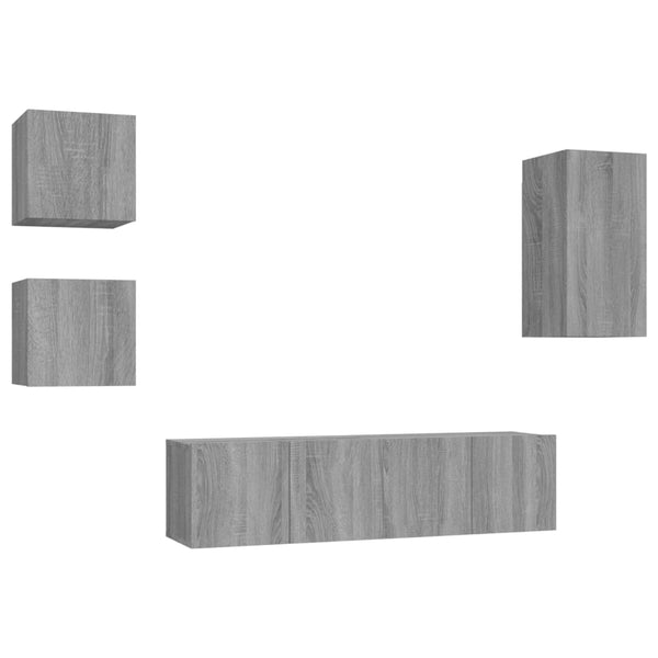 Sonoma-harmaa 5-osainen TV-kaappisarja teknisestä puusta