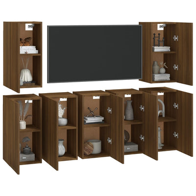 TV-kaapit 7 kpl ruskea tammi 30,5x30x60 cm tekninen puu