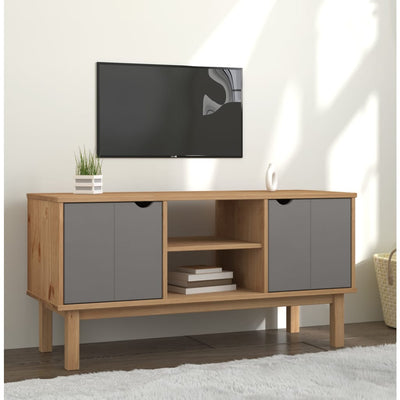 TV-taso OTTA ruskea ja harmaa 113,5x43x57 cm täysi mänty
