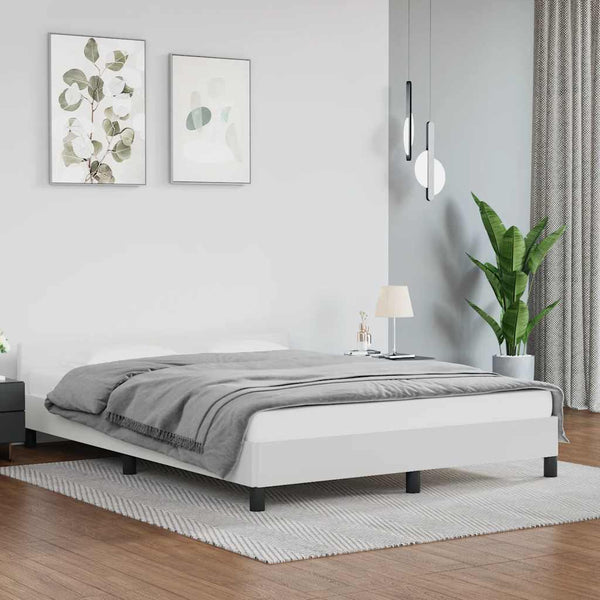 Valkoinen sängynrunko 135x190 cm Double keinonahka ilman patjaa