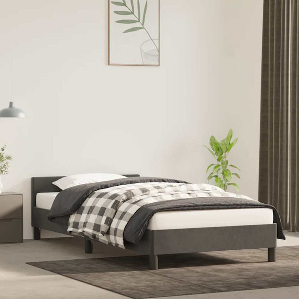 Tummanharmaa sängynrunko ilman patjaa 90x190cm Single sametti