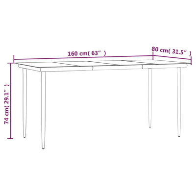Puutarharuokapöytä musta 160x80x74cm teräs ja karkaistu lasi
